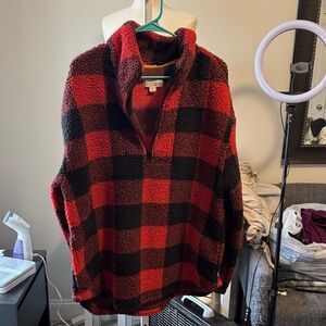 Koolaburra Red and Black Checkered Zip Up Sweater